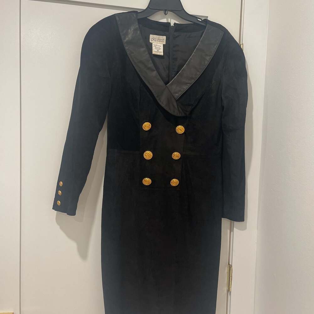 Vintage Pia Rucci Black Genuine Leather Dress Size 10